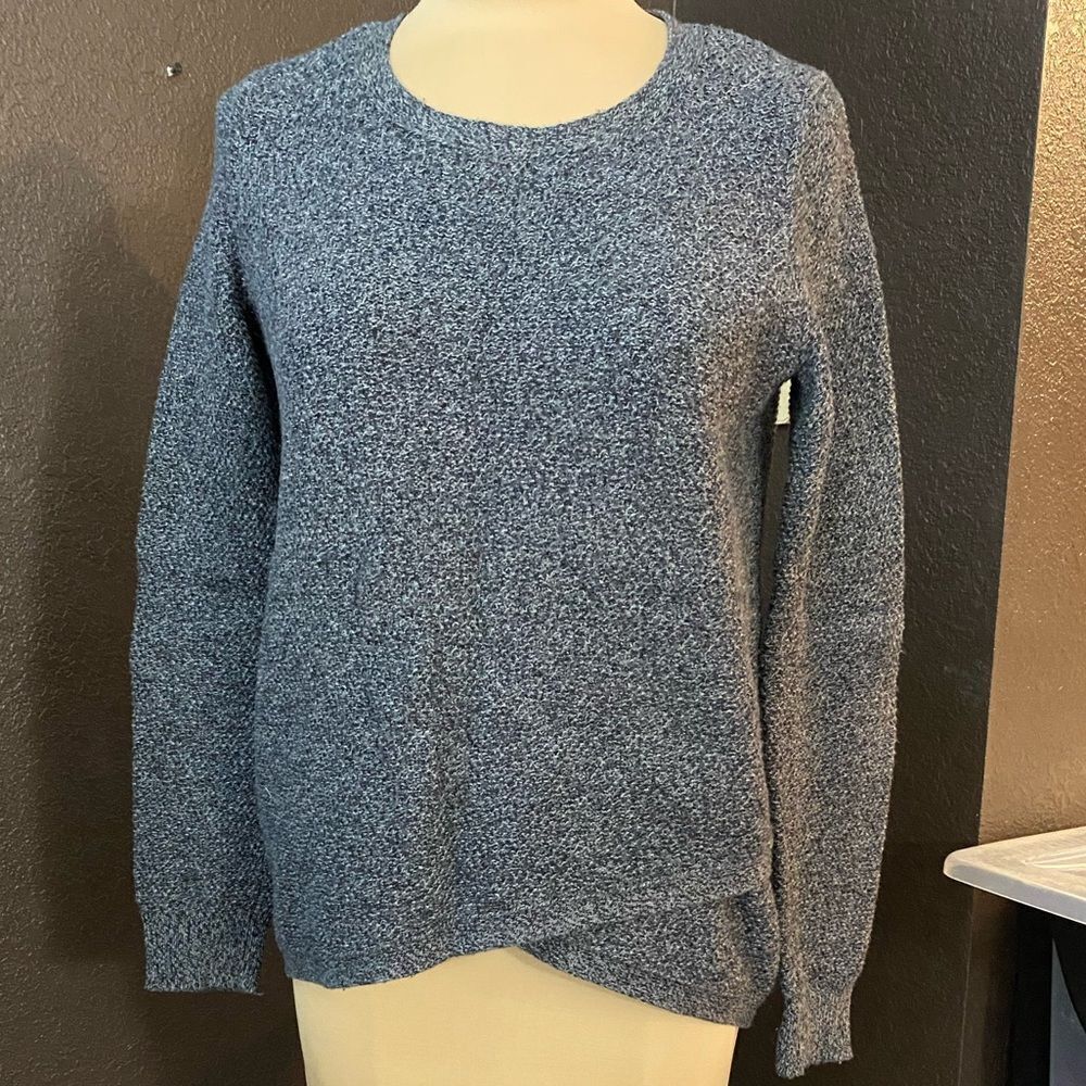 Madewell Black and White Marled Province Cross-Back Crew Neck Pullover Sweater